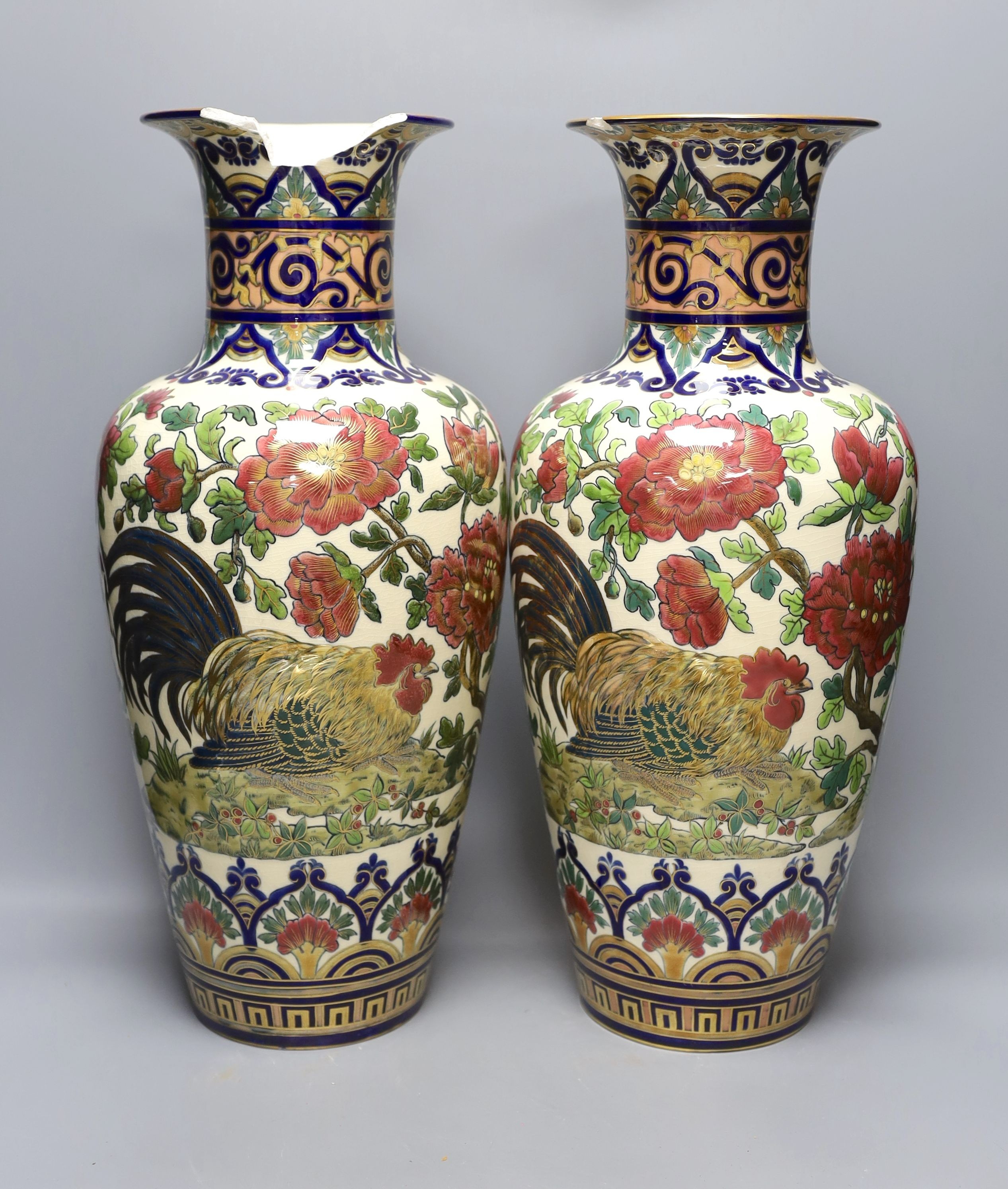 A large pair of Zsolnay Pecs vases - 50.5cm tall
